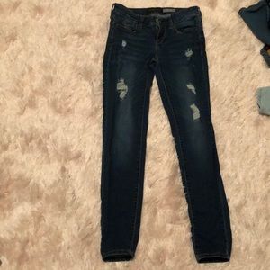 Aeropostale, size 4 reg/normal woman’s ankle jegging jeans dark wash rip pattern